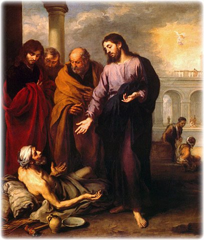 Pool of Bethesda, detail of original oil painting on canvas by Bartolome Esteban Murillo, 1618-1682, size 93.5 x 102.75 inches, 1671-73