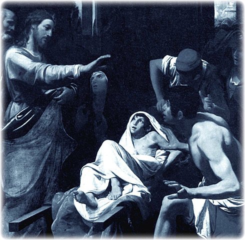 Christ Raising the Son of the Widow of Nain, detail of original oil painting on canvas by Domenico Fiasella, 1589-1669
