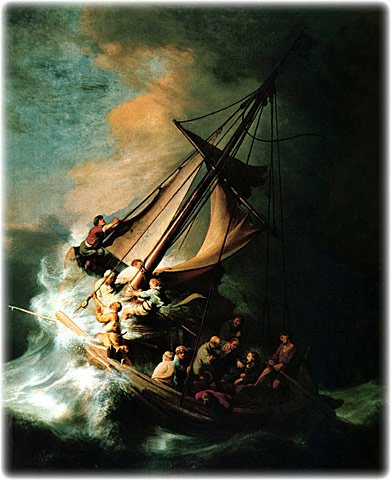 Christ in the Storm on the Sea of Galilee, original oil painting on canvas by Rembrandt Harmenszoon van Rijn, 1606-1669, size 63 x 50 inches, 1633