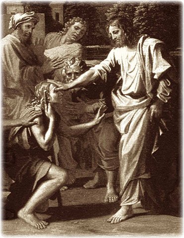 Blind of Jericho, detail of original oil painting on canvas by Nicolas Poussin, 1594-1665