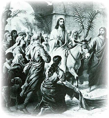 Triumphal Entry, detail of original oil painting on canvas by Bernard Plockhorst, before 1938