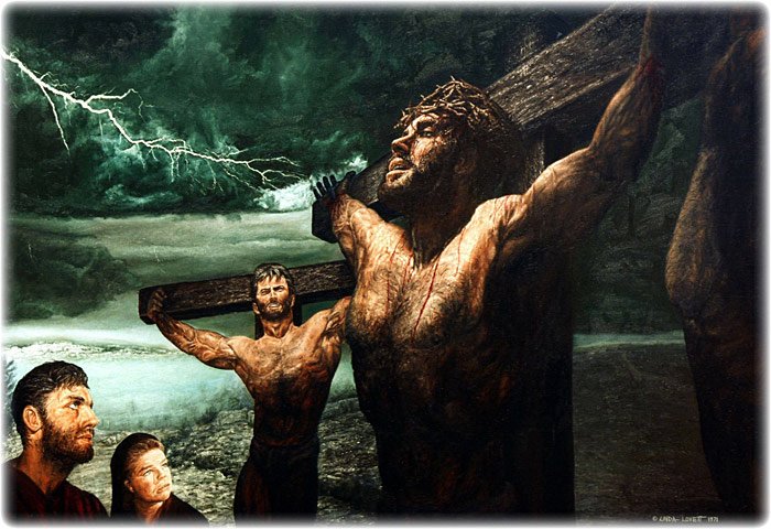 “It Is Accomplished!” original oil painting on canvas by L. Lovett, size 42 x 60 inches, February 1968