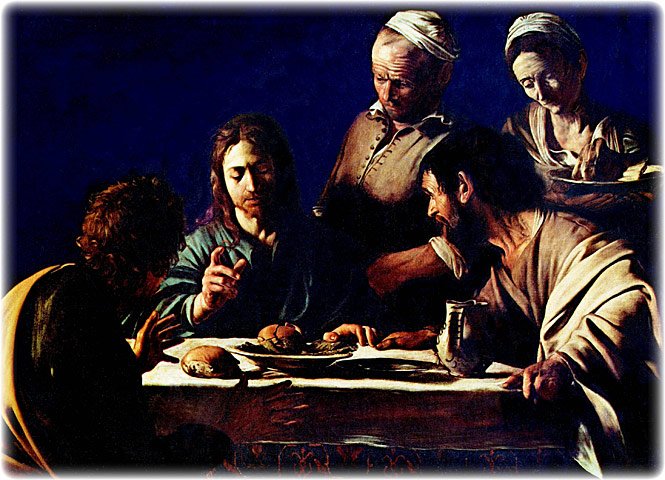 Supper at Emmaus, original oil painting on canvas by Michelangelo Merisi da Caravaggio, 1573-1610