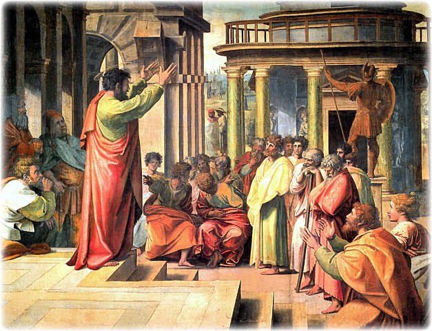 Saint Paul Preaching at Athens, original watercolor on paper by Raphael (Raffaello Santi or Sanzio), 1483-1520, painted in 1515-16 